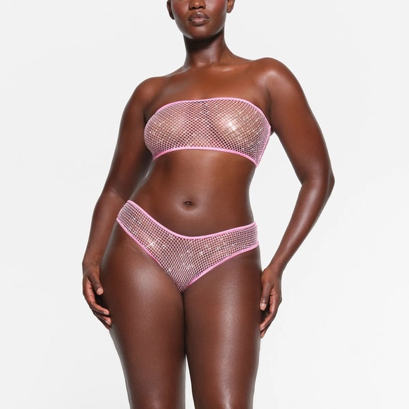 🎄💎SWAROVSKI X SKIMS💎🎄STRETCH NET BANDEAU, BUBBLE GUM, XS NWT - ONLY 1 LEFT - Picture 3 of 4